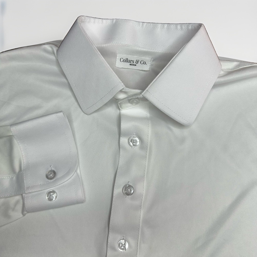 Collars & Co Polo Shirt Mens Medium Solid White Long Sleeve Performance Dress
